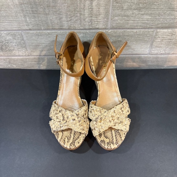 Cole‎ Haan Leather Snake Skin Espadrille Platform Wedge Sandals Size 8B - Picture 3 of 11
